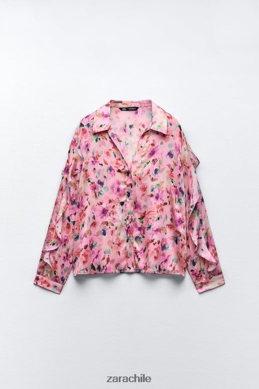 ropa cl Zara mujer camisa con estampado floral y volantes multicolor JJ06N4446