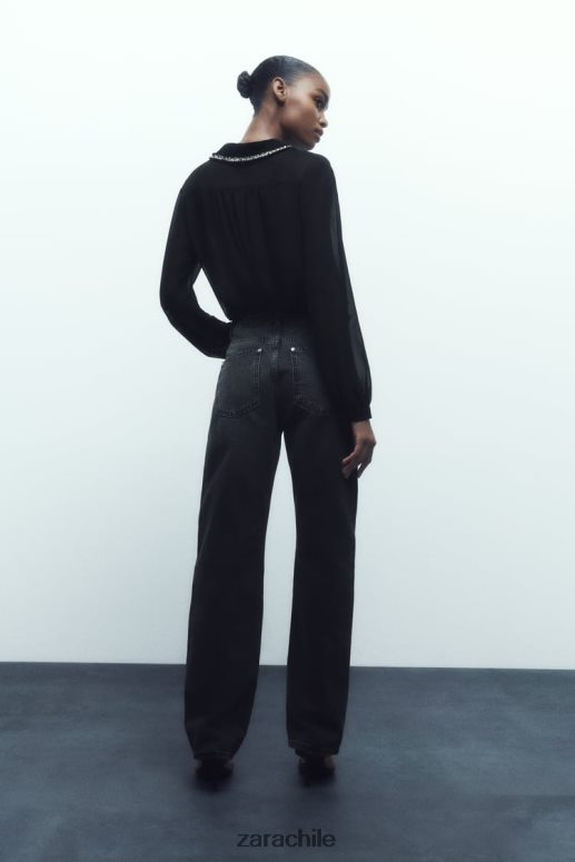 ropa cl Zara mujer camisa con textura combinada negro JJ06N4326