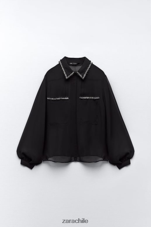 ropa cl Zara mujer camisa con textura combinada negro JJ06N4326