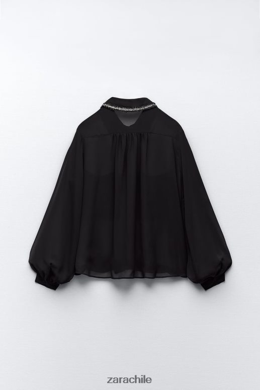 ropa cl Zara mujer camisa con textura combinada negro JJ06N4326