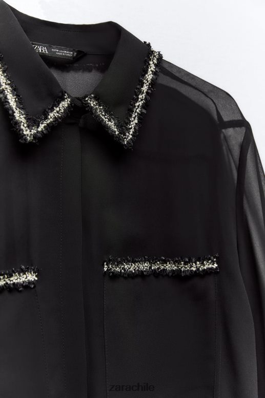 ropa cl Zara mujer camisa con textura combinada negro JJ06N4326