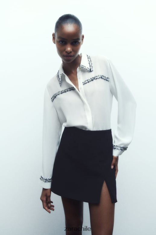 ropa cl Zara mujer camisa con textura combinada ostra blanca JJ06N4309