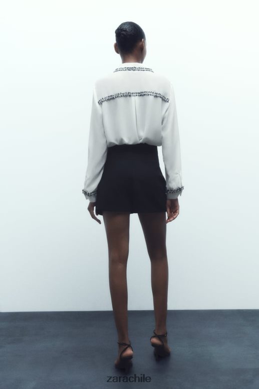 ropa cl Zara mujer camisa con textura combinada ostra blanca JJ06N4309