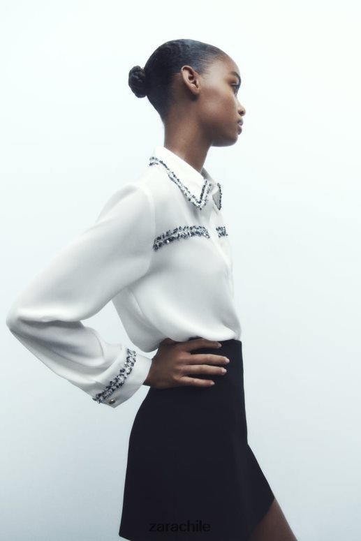 ropa cl Zara mujer camisa con textura combinada ostra blanca JJ06N4309