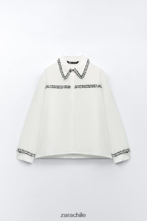 ropa cl Zara mujer camisa con textura combinada ostra blanca JJ06N4309
