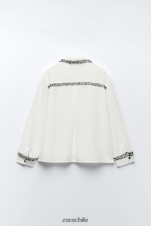 ropa cl Zara mujer camisa con textura combinada ostra blanca JJ06N4309