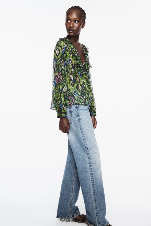 ropa cl Zara mujer camisa con volantes y aplicación de encaje estampada multicolor JJ06N4427