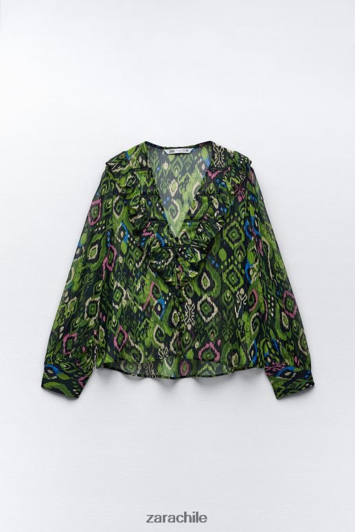 ropa cl Zara mujer camisa con volantes y aplicación de encaje estampada multicolor JJ06N4427