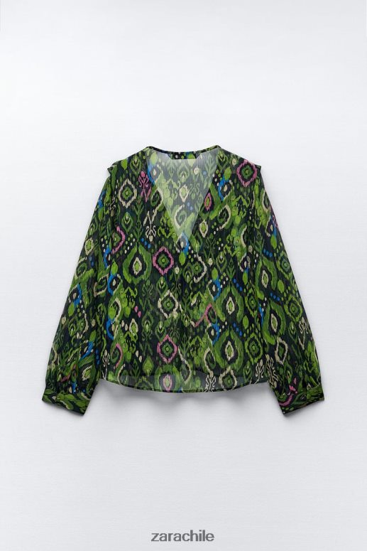 ropa cl Zara mujer camisa con volantes y aplicación de encaje estampada multicolor JJ06N4427