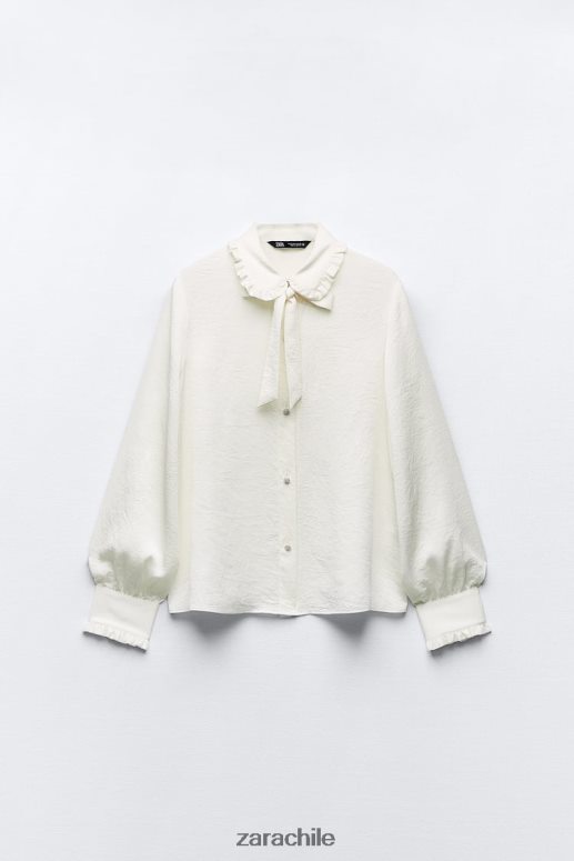 ropa cl Zara mujer camisa con volantes y aspecto arrugado crudo JJ06N4328