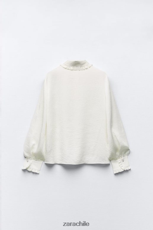 ropa cl Zara mujer camisa con volantes y aspecto arrugado crudo JJ06N4328