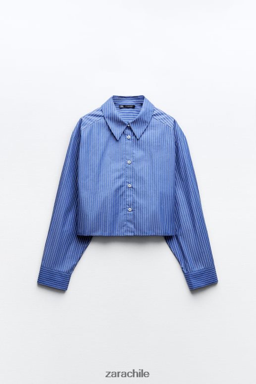 ropa cl Zara mujer camisa corta a rayas azul blanco JJ06N4288