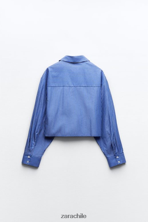 ropa cl Zara mujer camisa corta a rayas azul blanco JJ06N4288