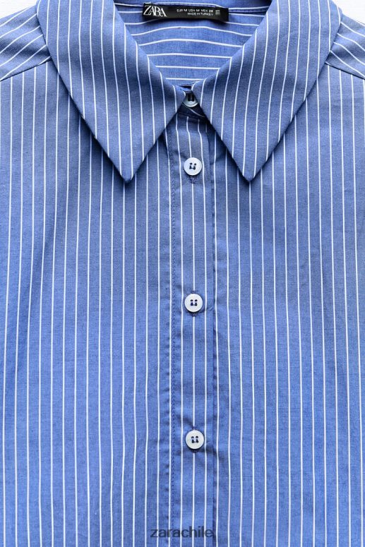 ropa cl Zara mujer camisa corta a rayas azul blanco JJ06N4288