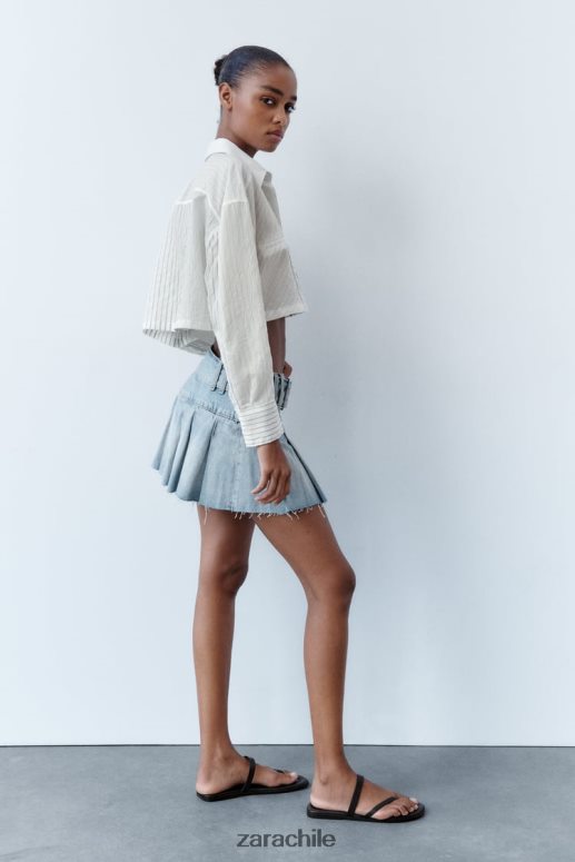 ropa cl Zara mujer camisa corta a rayas blanco negro JJ06N4440