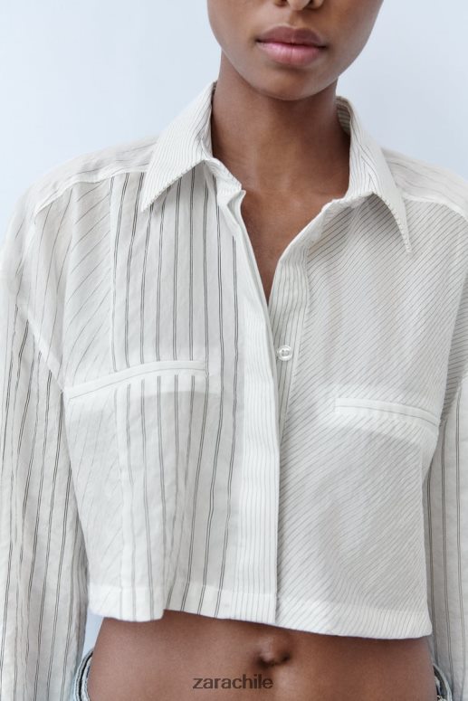 ropa cl Zara mujer camisa corta a rayas blanco negro JJ06N4440