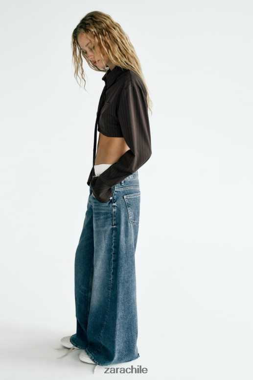 ropa cl Zara mujer camisa corta a rayas con corbata marrón/azul JJ06N4422