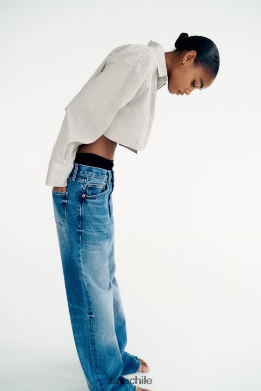 ropa cl Zara mujer camisa corta a rayas gris JJ06N4357