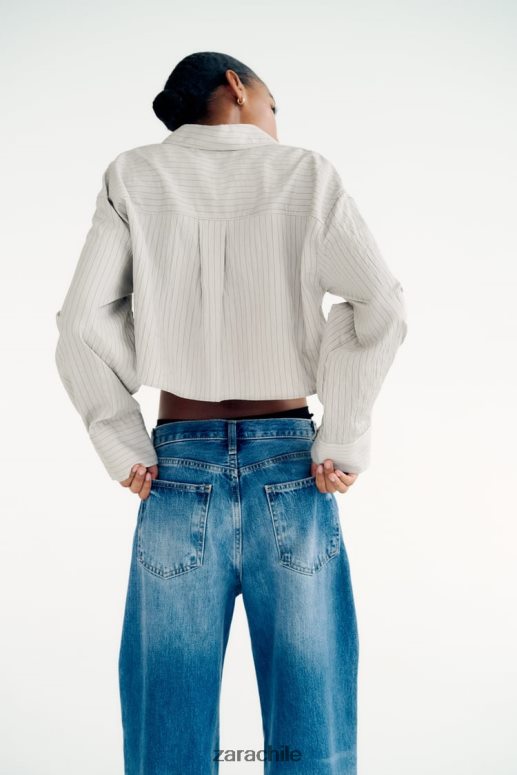 ropa cl Zara mujer camisa corta a rayas gris JJ06N4357