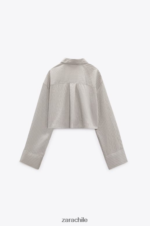 ropa cl Zara mujer camisa corta a rayas gris JJ06N4357
