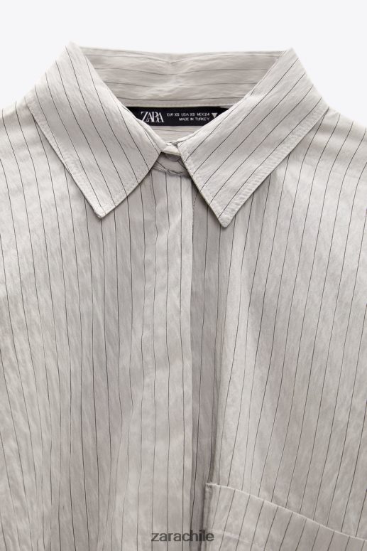 ropa cl Zara mujer camisa corta a rayas gris JJ06N4357