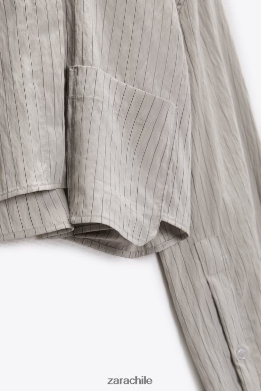 ropa cl Zara mujer camisa corta a rayas gris JJ06N4357