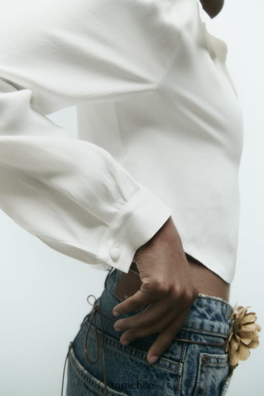 ropa cl Zara mujer camisa corta con efecto satinado blanco JJ06N4356
