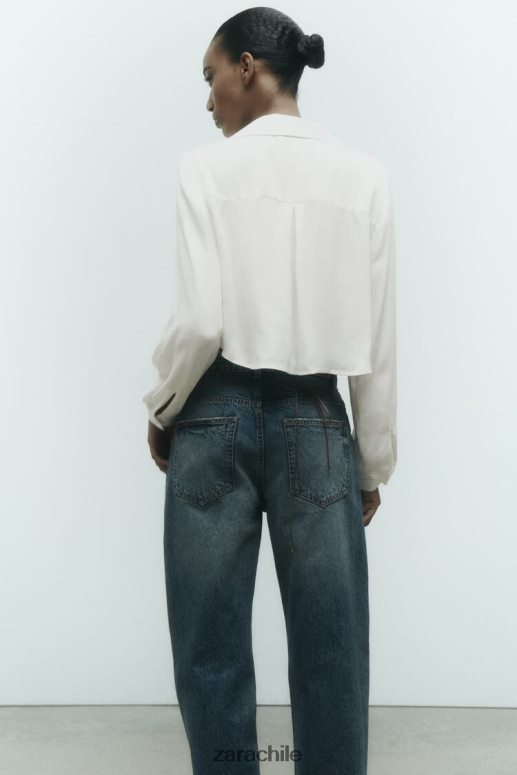ropa cl Zara mujer camisa corta con efecto satinado blanco JJ06N4356