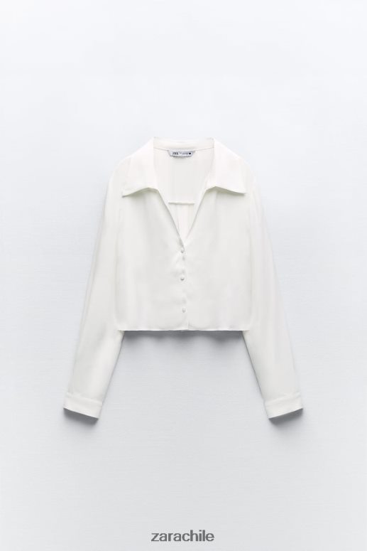 ropa cl Zara mujer camisa corta con efecto satinado blanco JJ06N4356