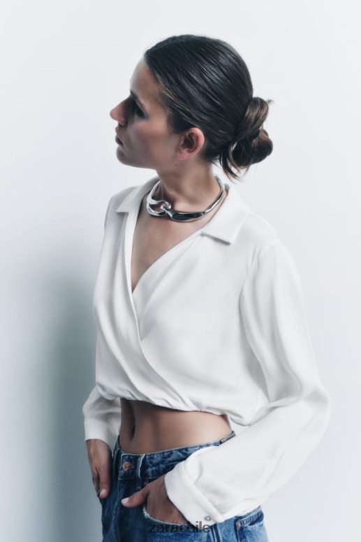 ropa cl Zara mujer camisa corta con efecto satinado blanco JJ06N4388