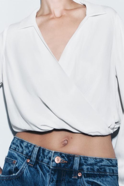 ropa cl Zara mujer camisa corta con efecto satinado blanco JJ06N4388