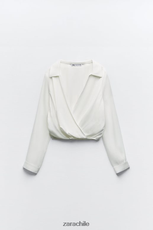 ropa cl Zara mujer camisa corta con efecto satinado blanco JJ06N4388