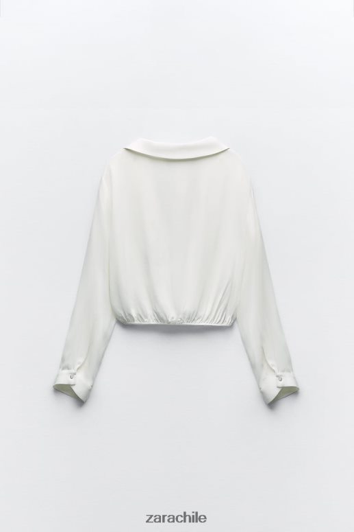 ropa cl Zara mujer camisa corta con efecto satinado blanco JJ06N4388