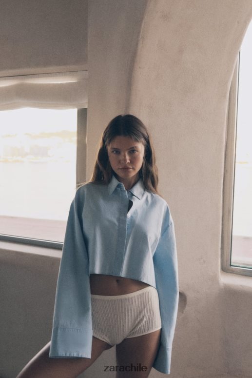 ropa cl Zara mujer camisa corta con espalda cruzada azul claro JJ06N4456