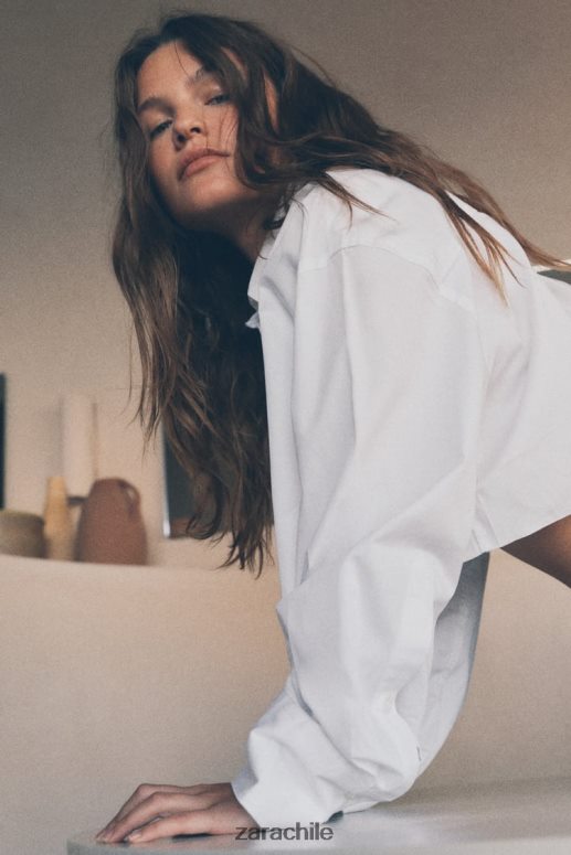 ropa cl Zara mujer camisa corta de gabardina blanco JJ06N4315