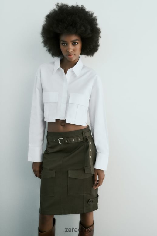ropa cl Zara mujer camisa corta de gabardina blanco JJ06N4432