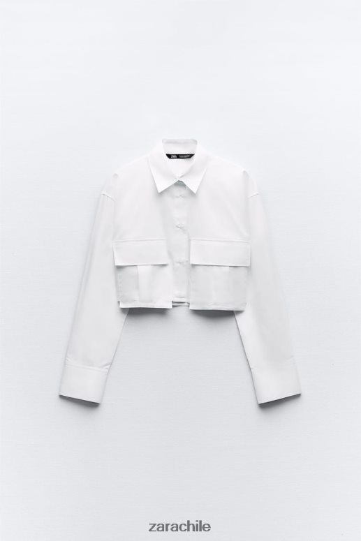 ropa cl Zara mujer camisa corta de gabardina blanco JJ06N4432