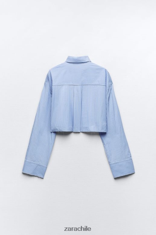 ropa cl Zara mujer camisa corta de gabardina blanco/azul cielo JJ06N4396
