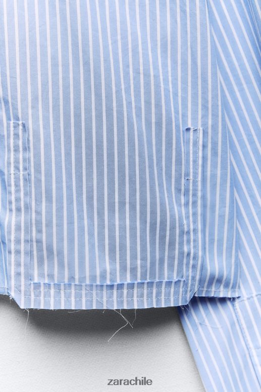 ropa cl Zara mujer camisa corta de gabardina blanco/azul cielo JJ06N4396