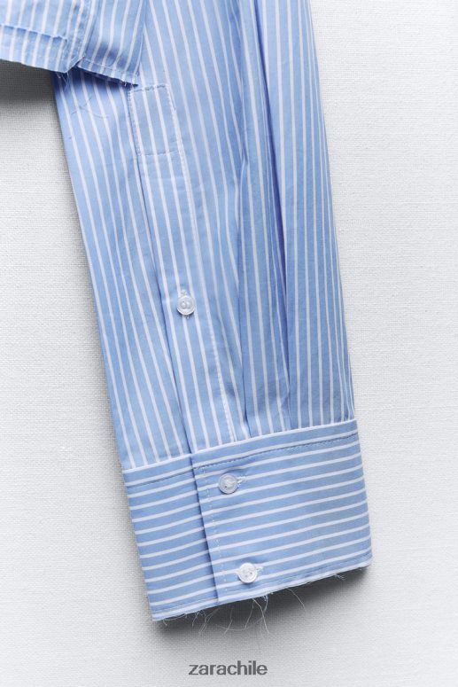 ropa cl Zara mujer camisa corta de gabardina blanco/azul cielo JJ06N4396