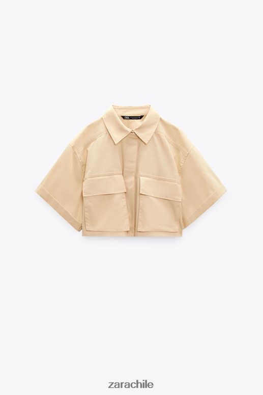 ropa cl Zara mujer camisa corta de gabardina crema JJ06N4395