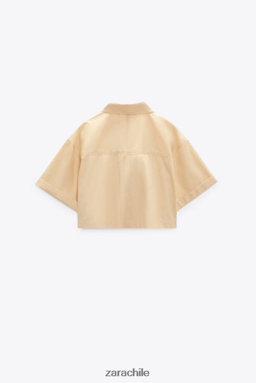 ropa cl Zara mujer camisa corta de gabardina crema JJ06N4395