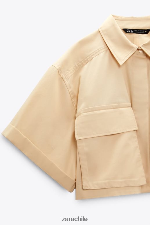 ropa cl Zara mujer camisa corta de gabardina crema JJ06N4395