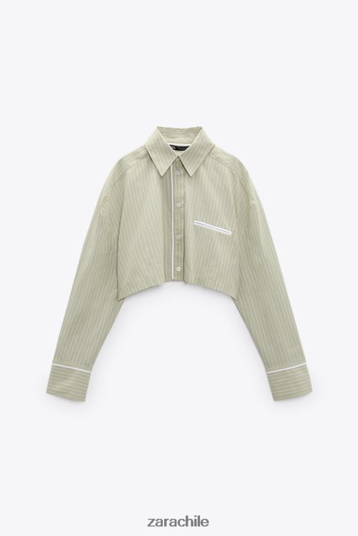 ropa cl Zara mujer camisa corta de popelina a rayas verde claro JJ06N4439