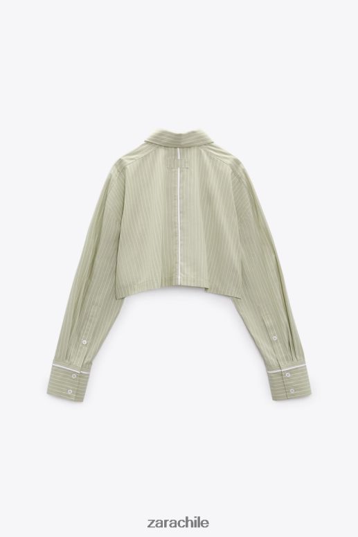 ropa cl Zara mujer camisa corta de popelina a rayas verde claro JJ06N4439