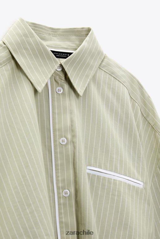 ropa cl Zara mujer camisa corta de popelina a rayas verde claro JJ06N4439