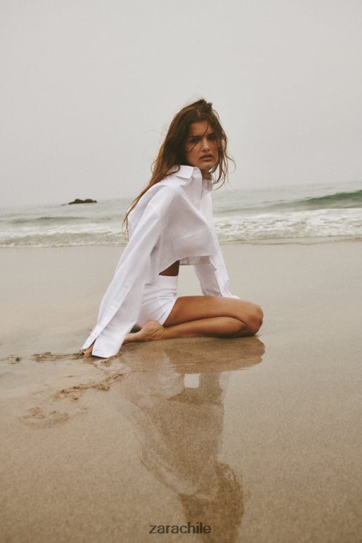 ropa cl Zara mujer camisa corta de popelina blanco JJ06N4414