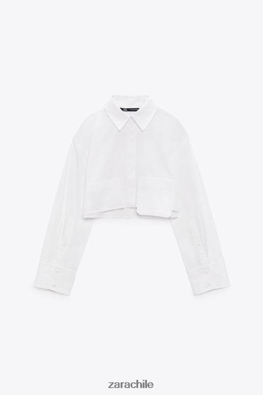 ropa cl Zara mujer camisa corta de popelina blanco JJ06N4414