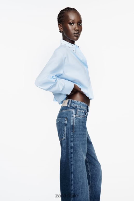 ropa cl Zara mujer camisa corta de popelina con tachuelas cielo azul JJ06N4424