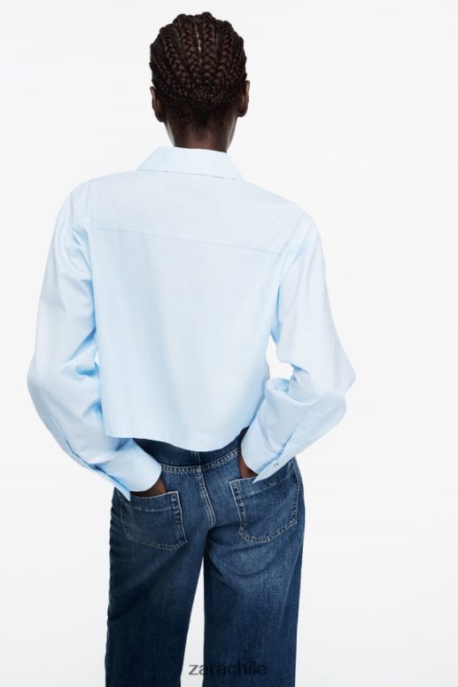 ropa cl Zara mujer camisa corta de popelina con tachuelas cielo azul JJ06N4424